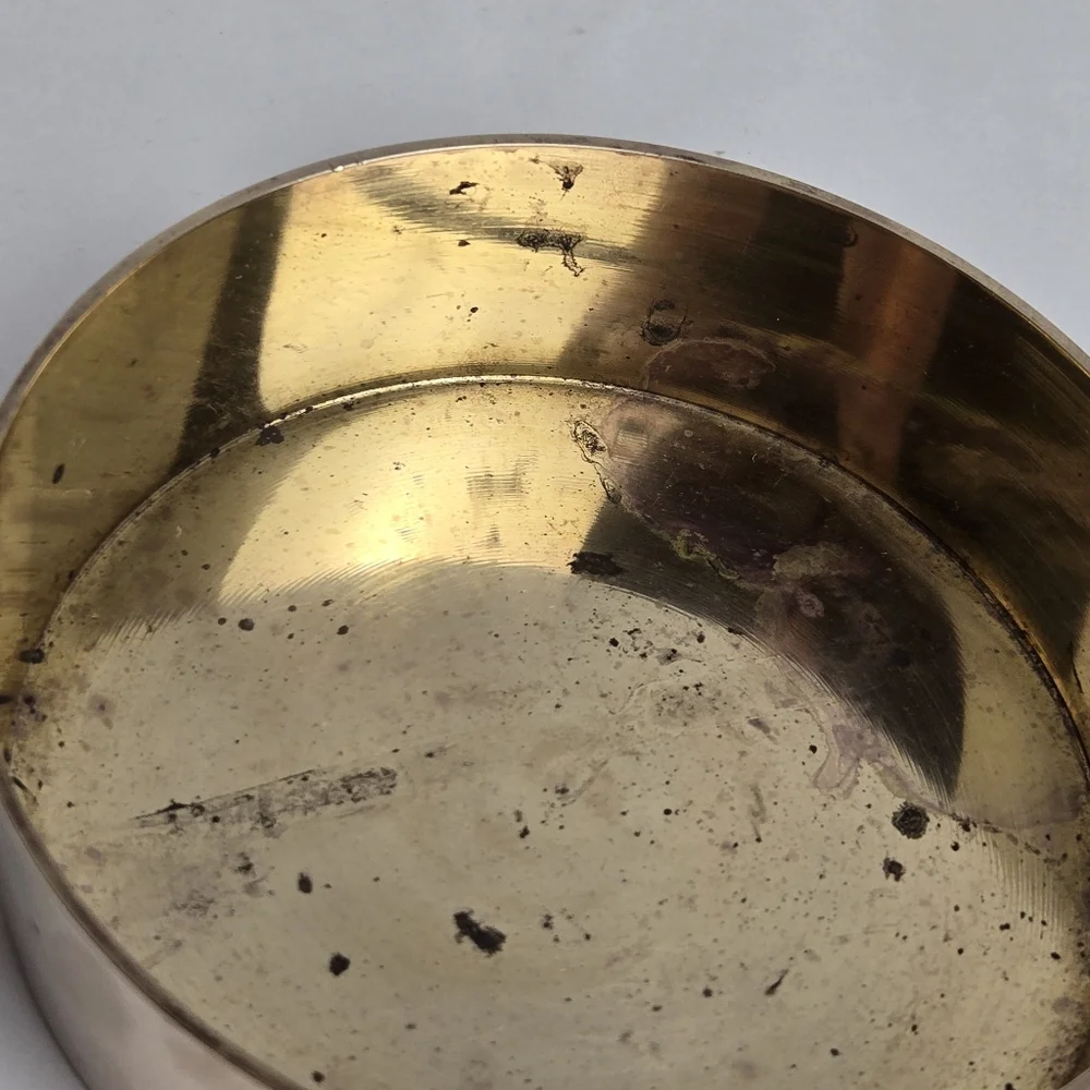 Vintage MCM Brass Floral Etched Round Trinket Dish India